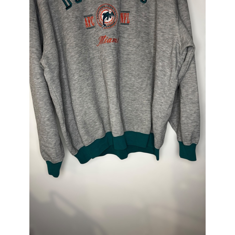 Vintage Lee Sport Miami Dolphins NFL V Neck Gray Green Sweatshirt Men's XL - Picture 2 of 5